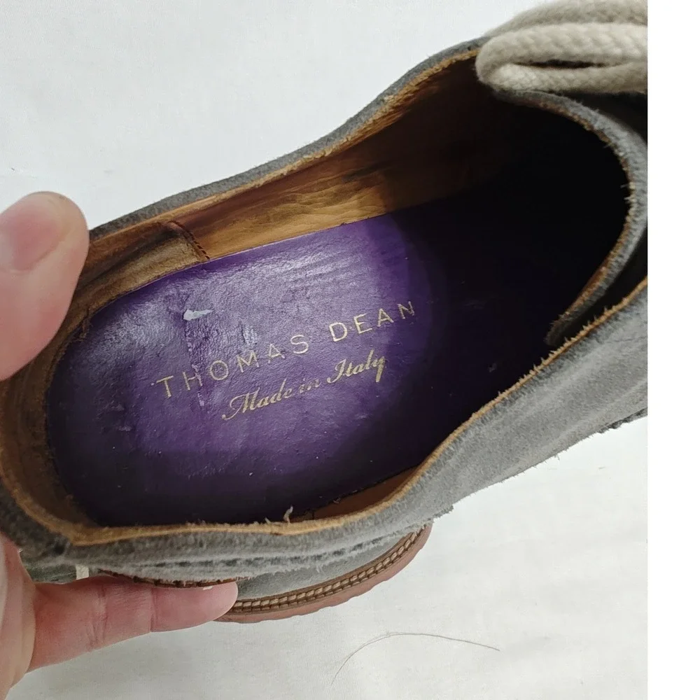THOMAS DEAN Oxford Shoes Wingtip‎ Brogue Suede Made in Italy Gray Size 10